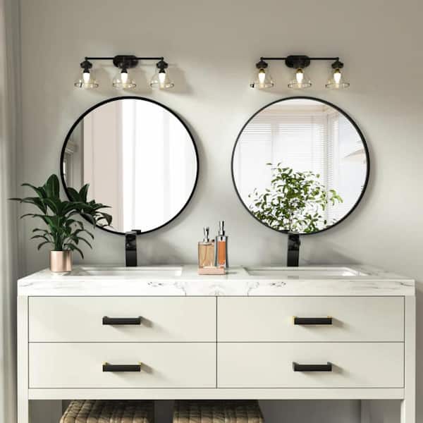HOMLUX 24 in. W x 24 in. H Round Framed Wall Bathroom Vanity Mirror in Black Decorative Modern Rust-Resistant