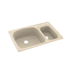 Dual-Mount Solid Surface 33 in. x 22 in. 4-Hole 70/30 Double Bowl Kitchen Sink in Tahiti Desert