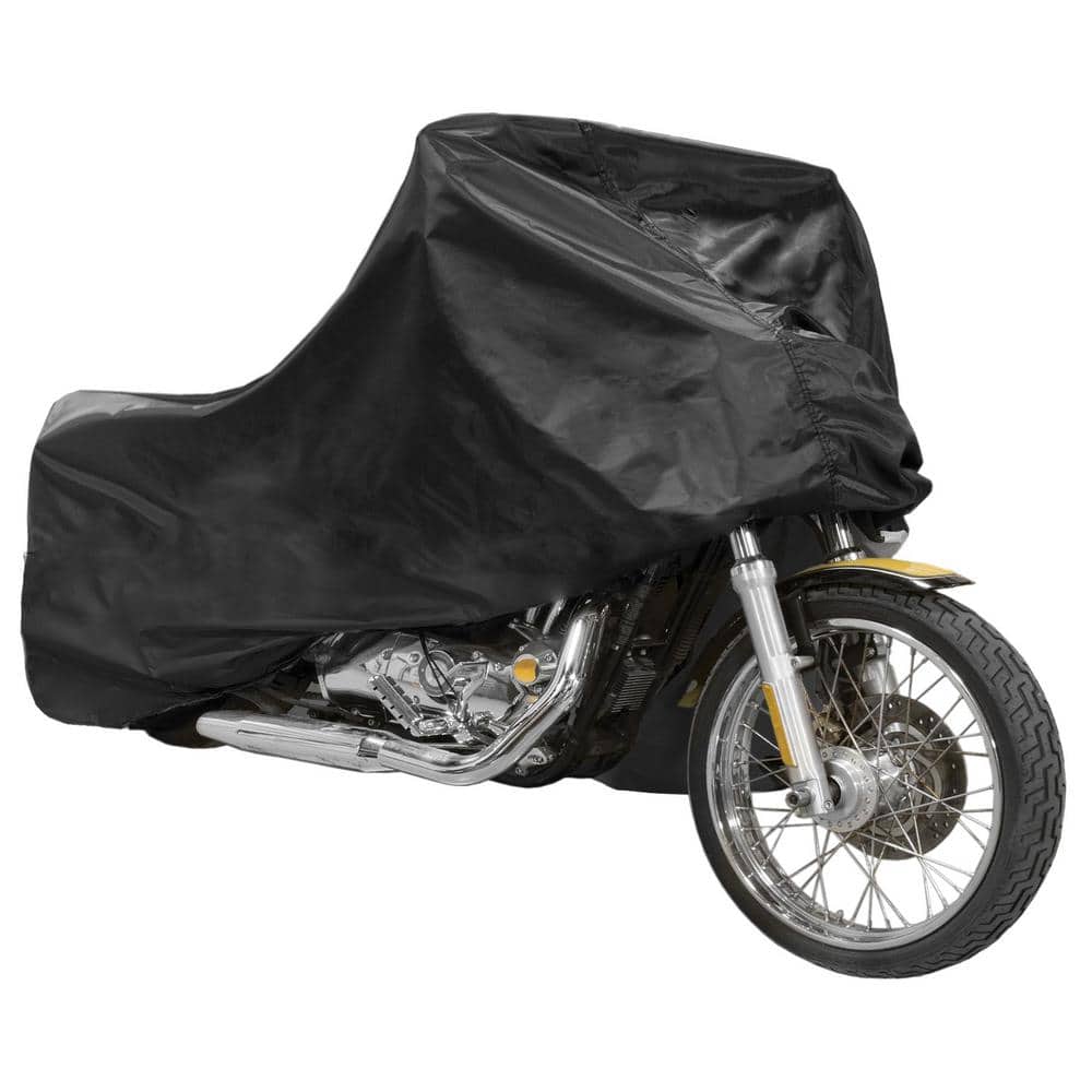 Large Black and Silver Polyester Outdoor Motorcycle Cover