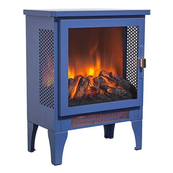 17 in. Freestanding Electric Fireplace Stove Heater with 3D Flame Effect Classic CSA/UL Certified in Blue