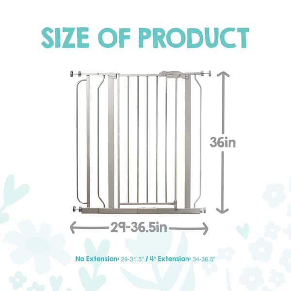 36 in. Extra Tall Easy Step Baby Gate, Fits 29 in. - 36.5 in., Pressure Mounted, Platinum