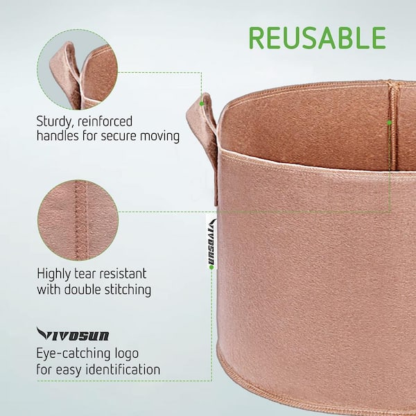 Heavy Duty Thickened Plant Grow Bags (Set of 5) VIVOSUN Size: 16 H x 22 L x 22 D