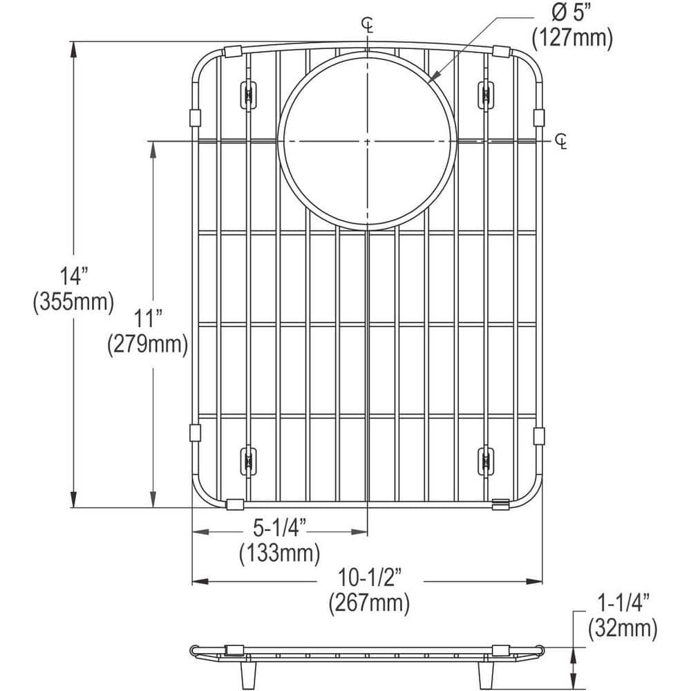 Polished Stainless Steel Rectangular Sink Grid with Drain Hole