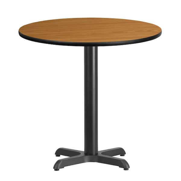 Flash Furniture 30 in. Round Black and Natural Laminate Table Top with 22 in. x 22 in. Table Height Base