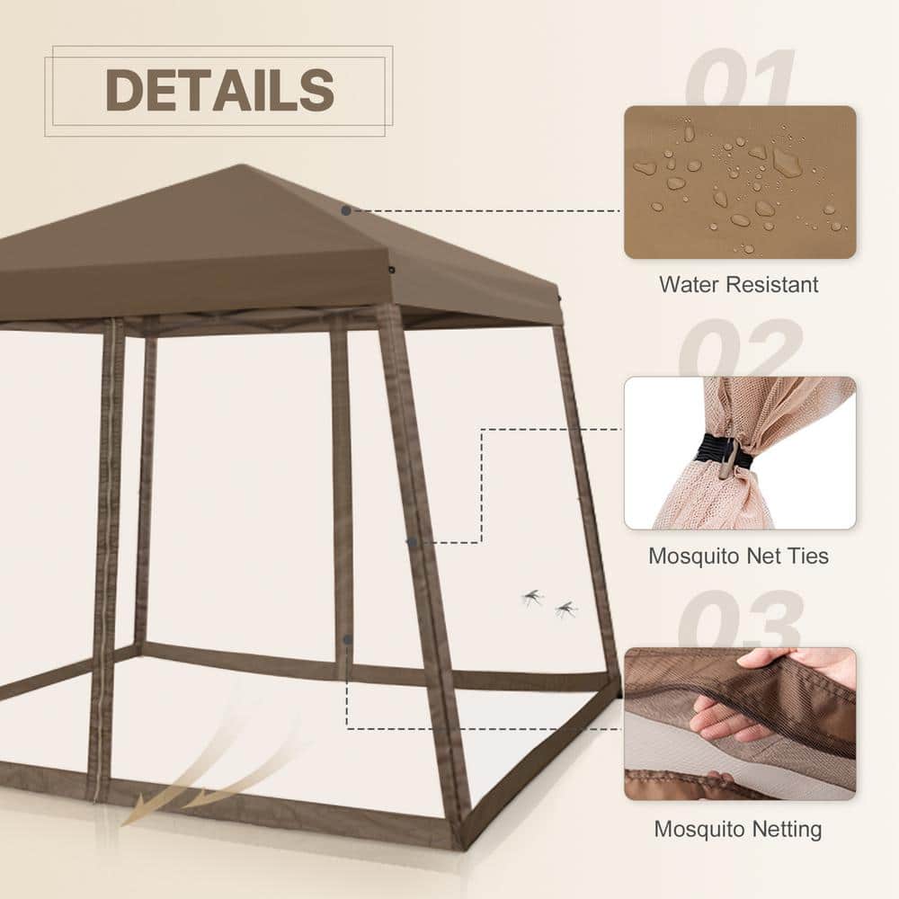 10x10 Brown Steel Pop-Up Patio Gazebo with Netting
