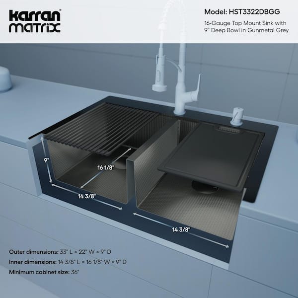 Karran Matrix 33 in. Drop-In 50/50 Double Bowl 16-Gauge Gunmetal