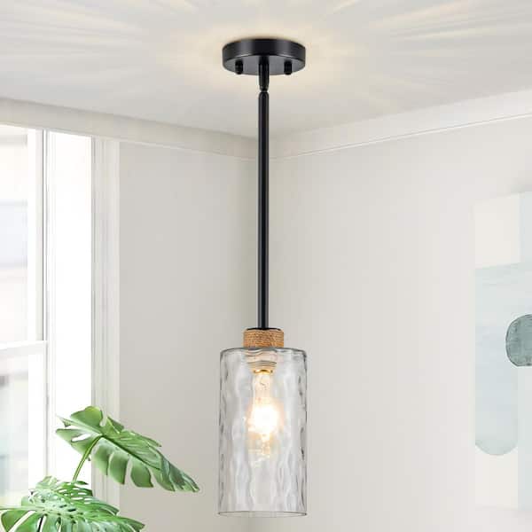 Jasslynn 1-Light Clear Pendant Light with Hammered Glass Shade for Kitchen Island, Dining Room, No Bulbs Included