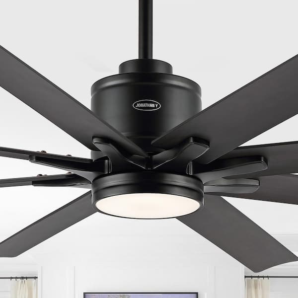 JONATHAN Y Octo 66 in. Integrated LED Light Indoor Black/Dark Brown Ceiling Fan with 1-Light Iron/Plastic Mobile-App/Remote 6-Speed