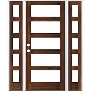 70 in. x 96 in. Modern Hemlock Right-Hand/Inswing 5-Lite Clear Glass Red Mahogany Stain Wood Prehung Front Door w/DSL