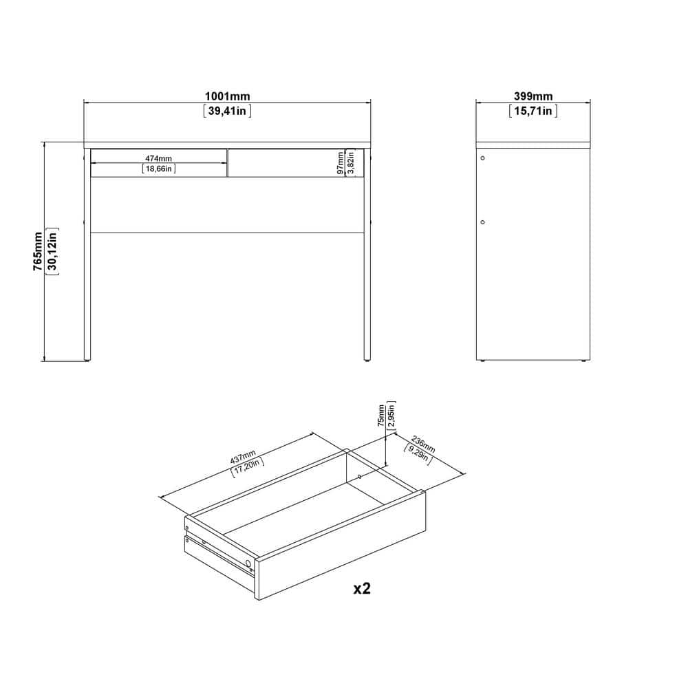 Jackson Hickory Wood Writing Desk with 2 Drawers