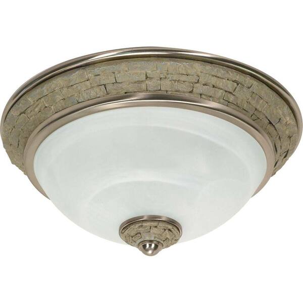 Glomar Rockport Milano 2 Light Flush Mount with Alabaster Swirl Glass Shades Finished in Brushed Nickel-DISCONTINUED