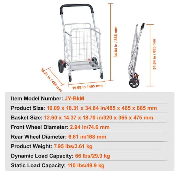 SKYSHALO Folding Shopping Cart, 110 Load Capacity, Grocery