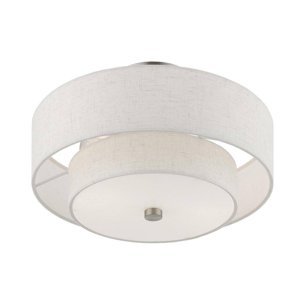 Brushed Nickel 2-Light Drum Semi-Flush Mount with Glass Shade