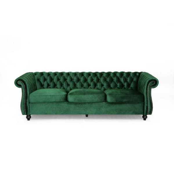 Noble House Sommerville Emerald Velvet 3-Seater Chesterfield Sofa with Flared Arms