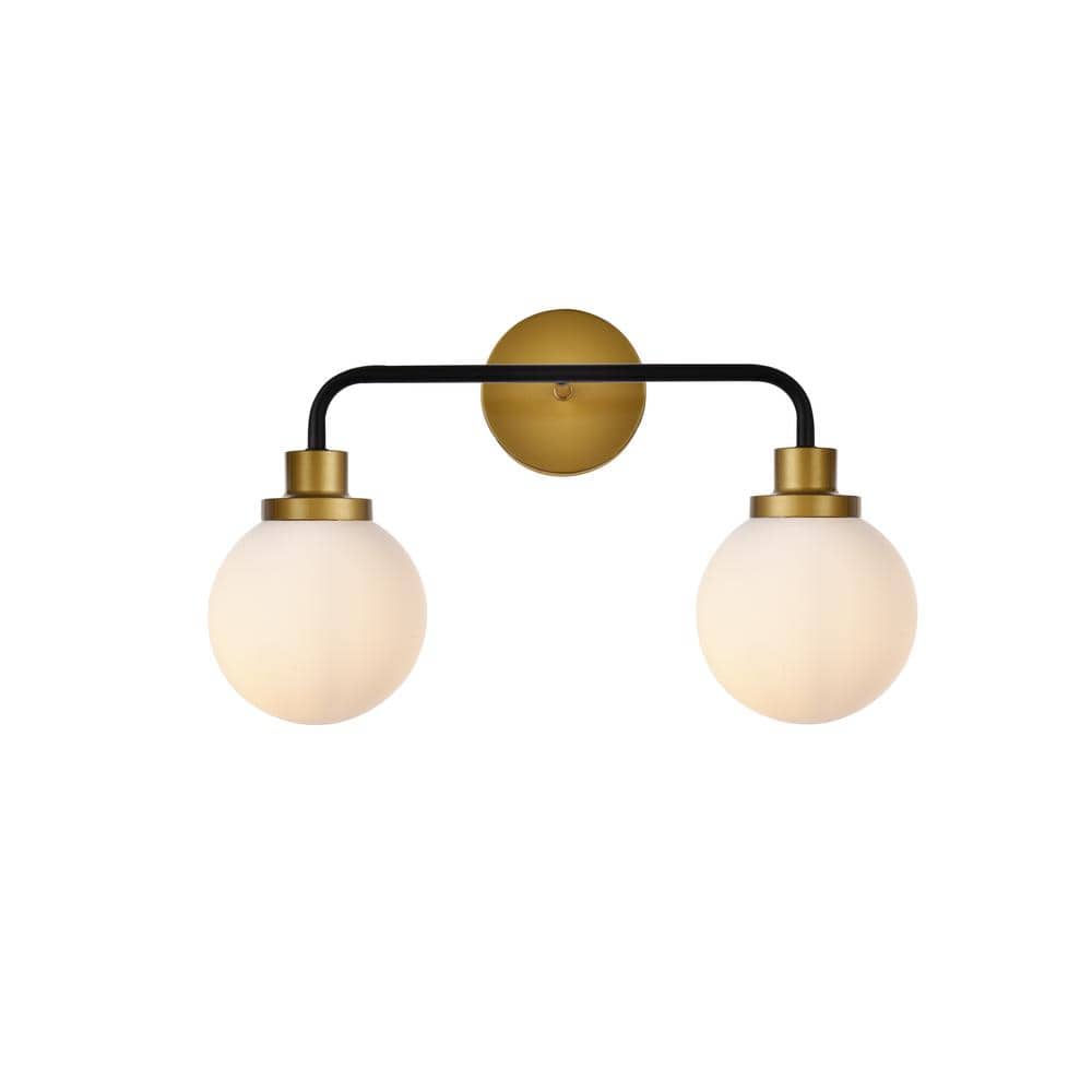 Home Living 19 in. 2-Light Brass Vanity Light with Glass Shade