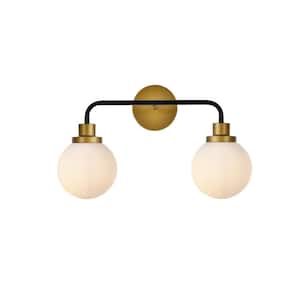 Home Living 19 in. 2-Light Brass Vanity Light with Glass Shade