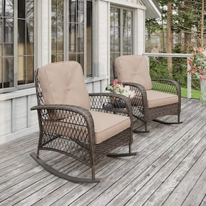 Salerno Brown Wicker Outdoor Rocking Chair with Brown Cushions