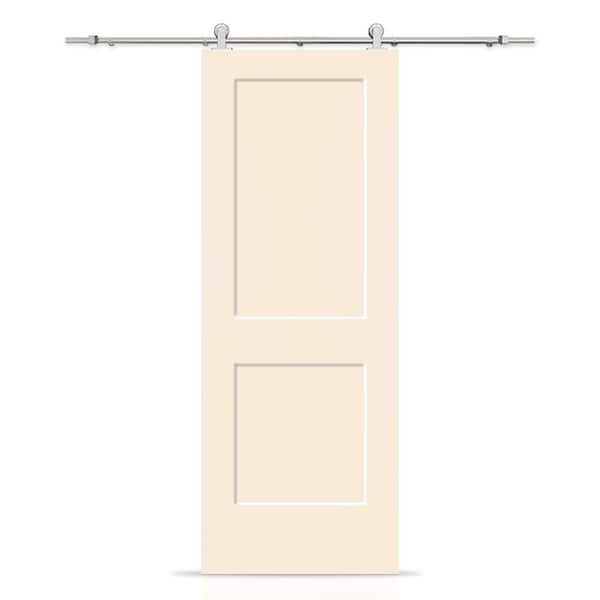 CALHOME 36 in. x 80 in. Beige Painted MDF Solid Core 2-Panel Shaker Interior Sliding Barn Door with Hardware Kit