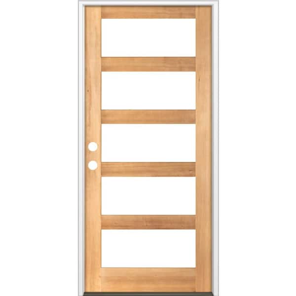 Krosswood Doors 42 in. x 96 in. Modern Hemlock Right-Hand/Inswing 5-Lite Clear Glass Clear Stain Wood Prehung Front Door