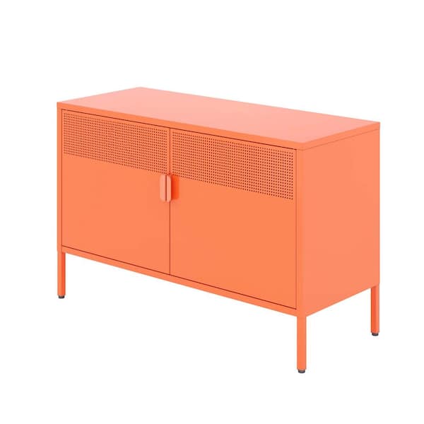 Unbranded 39.37 in. W x 15.75 in. D x 25.2 in. H Orange Linen Cabinet with Metal Storage Locker Cabinet, Adjustable Shelves