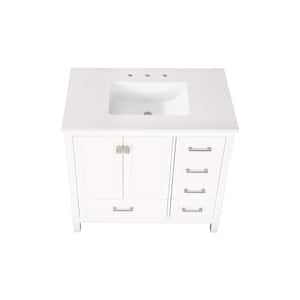 36 in.W x 22 in.D x 36 in. H Single Sink Bathroom Vanity in White with White Marble Top and