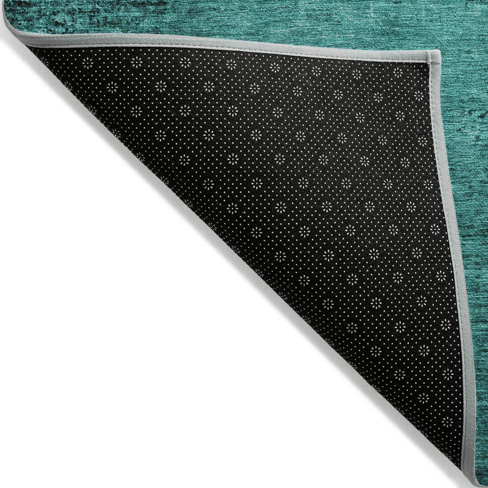 Teal Round Machine-Washable Synthetic Area Rug with Non-Skid Backing