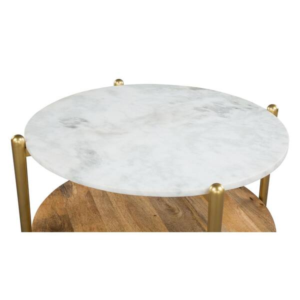 Zuo Mina 30 In White Gold Um Round Marble Coffee Table With Shelf 101536 The Home Depot Zuo Mina 30 In White Gold Um Round, 30 Inch Round Coffee Table Gold