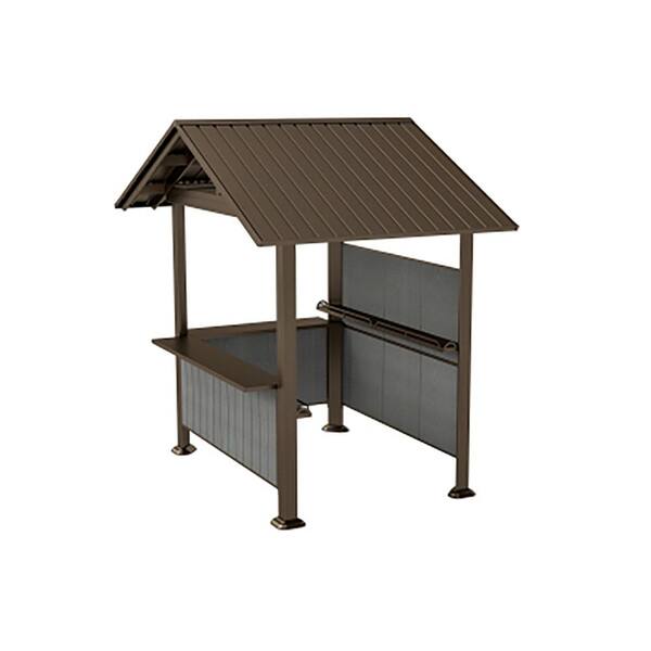 9.4 ft. x 6.2 ft. Brown Hardtop Grill Gazebo with Storage Shelves for Patio Backyard
