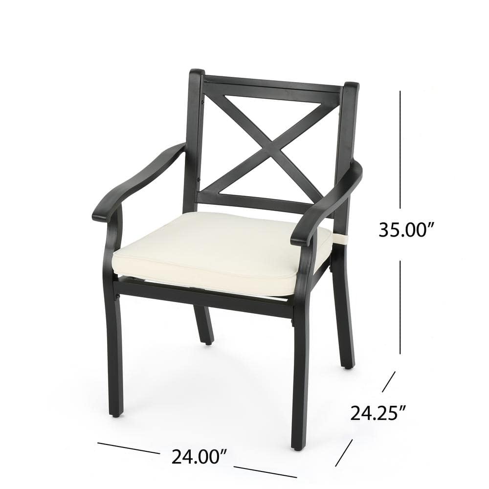 Esfera 9-Piece Teak and Black Patio Dining Set with Ivory Cushions
