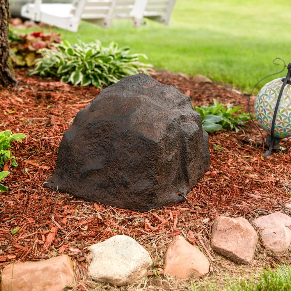 Brown Polyresin Low-Profile Garden Rock Cover with Stakes