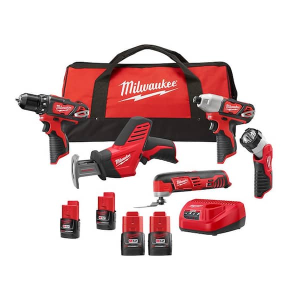 Milwaukee M12 12V Lithium-Ion Cordless Combo Kit (5-Tool) with Two 1.5 Ah Battery Packs
