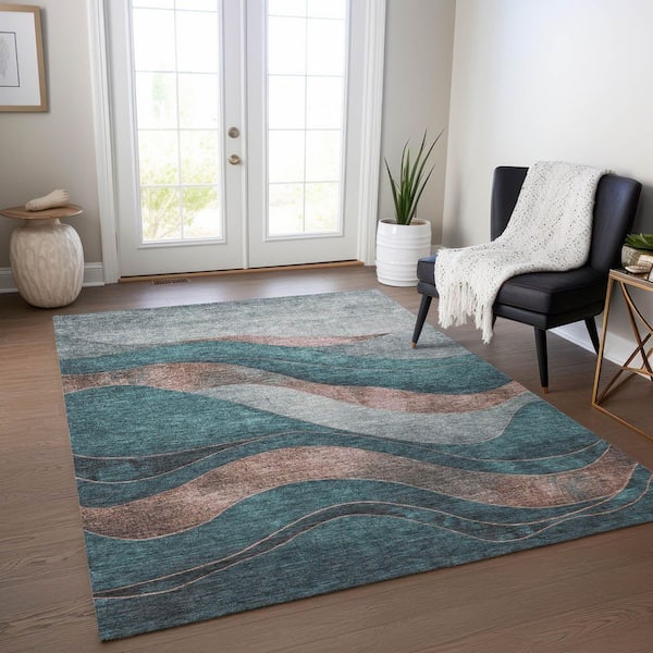 Chantille Machine Washable Indoor/Outdoor Abstract ACN1892 Teal 9 ft. x 12 ft. Accent Rug