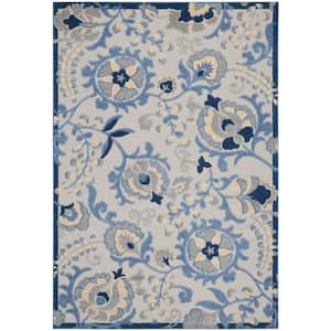 Aloha Blue/Gray 4 ft. x 6 ft. Floral Modern Indoor/Outdoor Patio Area Rug