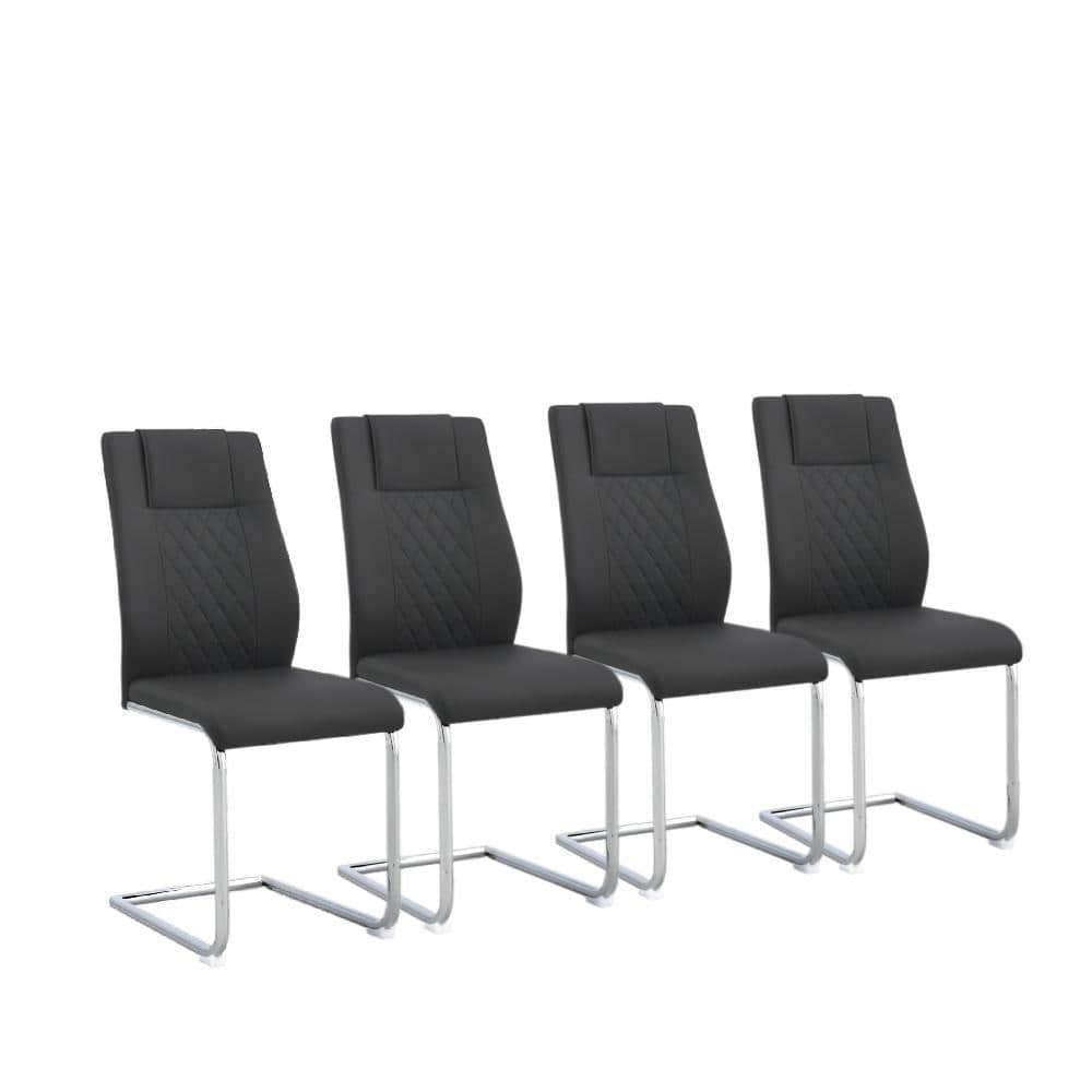 Modern Black PU Leather Dining Chairs with Padded Upholstered Seat C-shape 