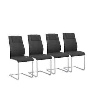 Modern Black PU Leather Dining Chairs with Padded Upholstered Seat C-shape Metal Legs and High Back (Set of 4)