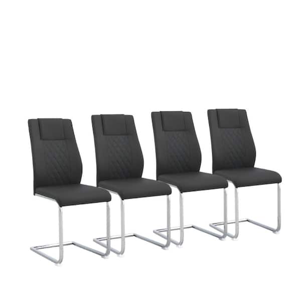 Unbranded Modern Black PU Leather Dining Chairs with Padded Upholstered Seat C-shape Metal Legs and High Back (Set of 4)
