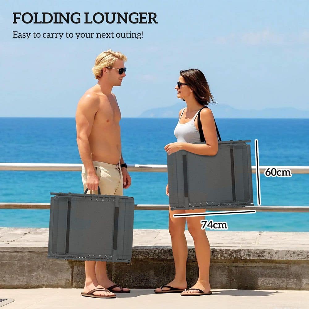 Gray and White Cushioned Folding Outdoor Chaise Lounge Set