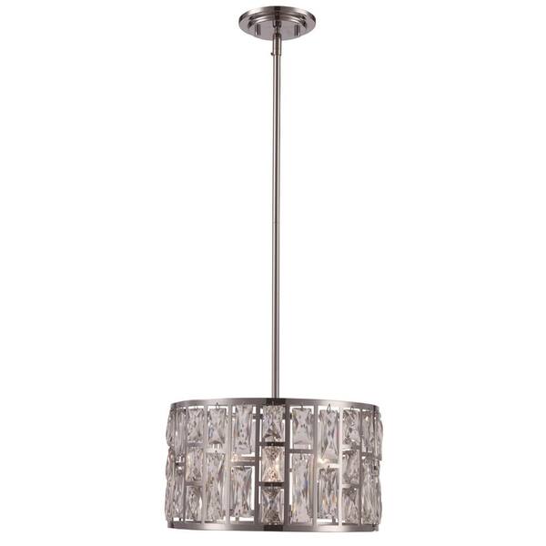 Bel Air Lighting Vibrant 3-Light Polished Chrome Drum Pendant with Crystal Shade