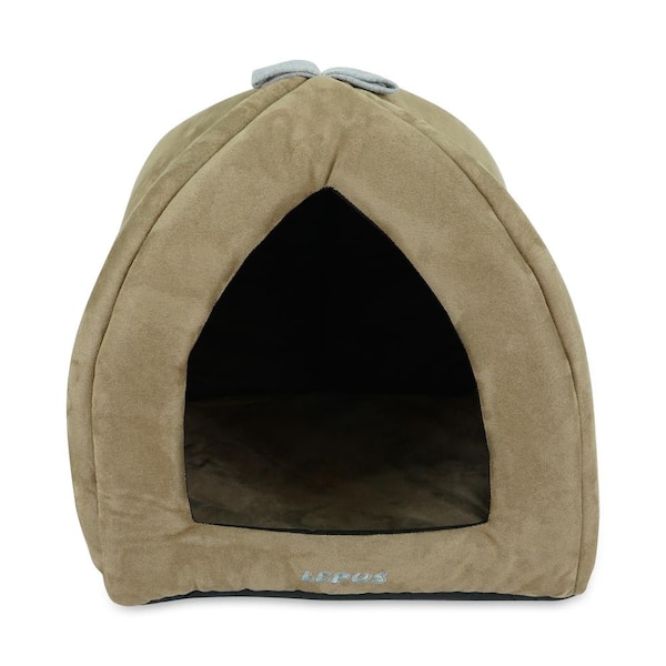 SUSSEXHOME Latte Washable Pet Tent Bed - Cozy Covered Small Cat Bed and Dog Igloo Bed