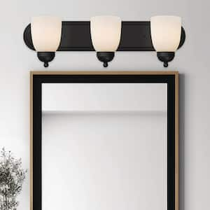 24 in. 3-Light Black Bathroom Vanity Light Fixture with Frosted Glass Shades