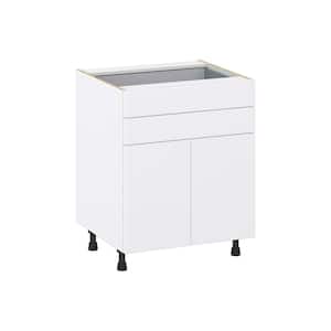 Fairhope Bright White Slab Assembled Base Kitchen Cabinet with Two 5 in. Drawers (27 in. W X 34.5 in. H X 24 in. D)