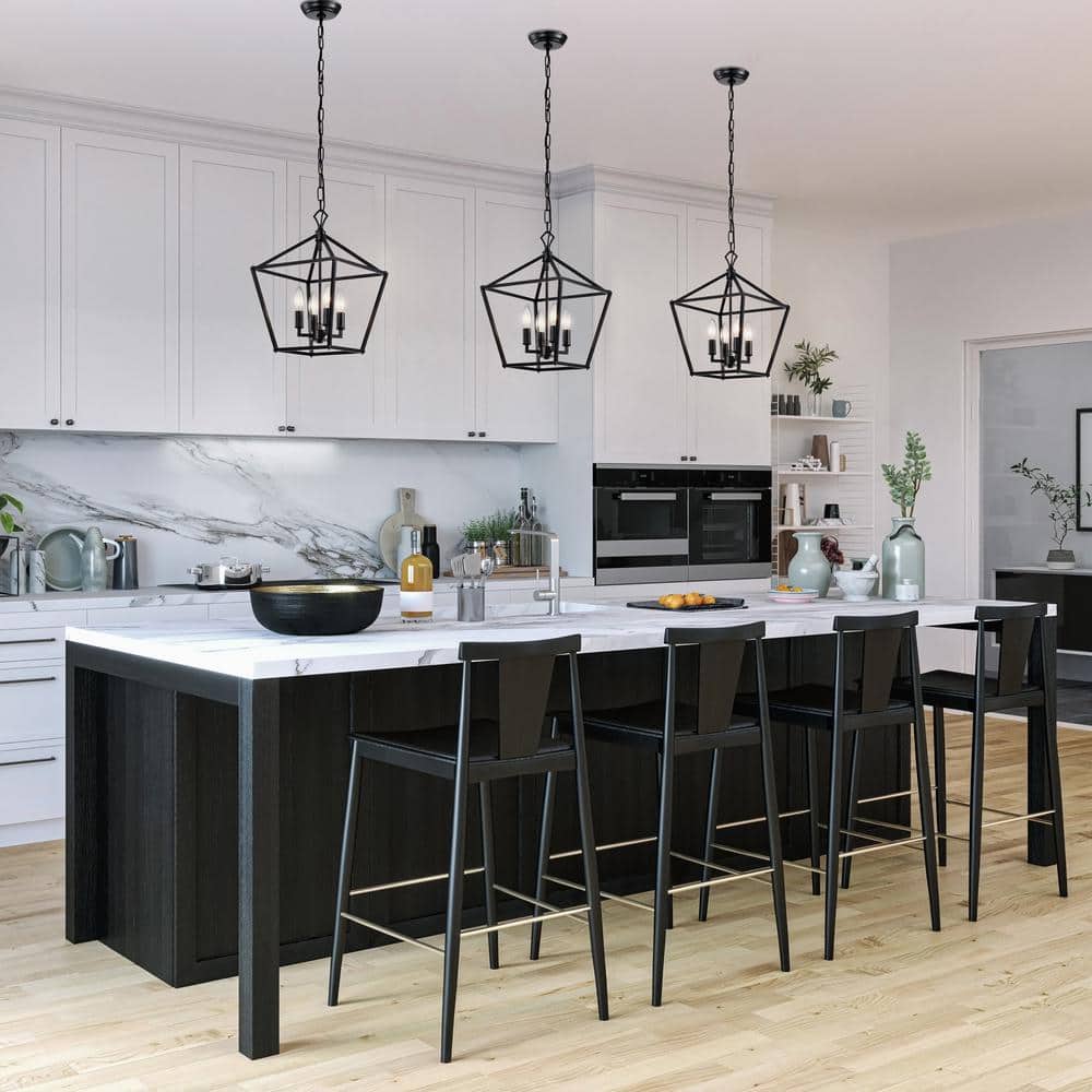 Modern Farmhouse 57.5" Matte Black 4-Light Lantern Pendant