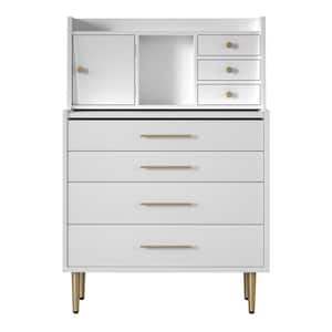 31.5 in. W x 16.9 in. D x 43.3 in. H Large Rectangular White Linen Cabinet with Mirror, Retractable Table and 7 Drawers