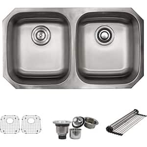 Strictly Kitchen and Bath32 in. Undermount Double Bowl 18-Gauge Stainless Steel Kitchen Sink with Grids and Dry Rack