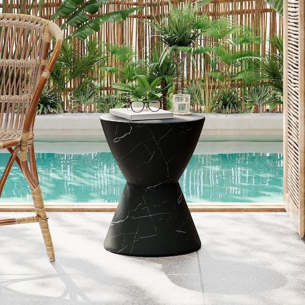 CHRISTOPHER KNIGHT HOME Jorrel Outdoor Patio Round Hourglass Accent Table, Concrete, Black Marble