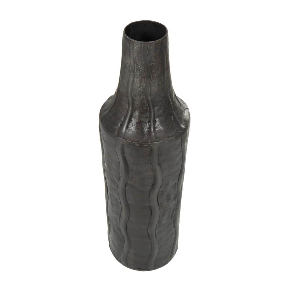 Litton Lane 15 in. Black Snakeskin Inspired Metal Decorative Vase with Dimensional Wavy Accents