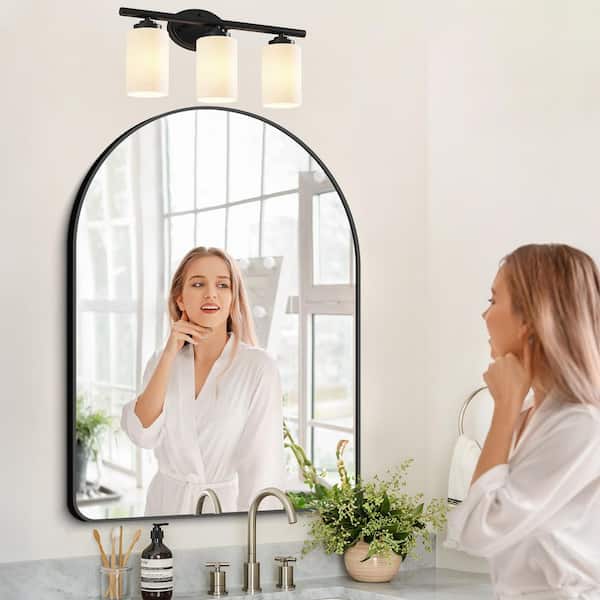 18.86 in. 3-Light Matte Black Vanity Light with Frosted Glass Shades