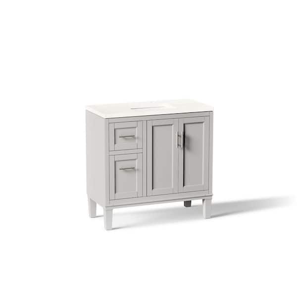 Chesil 36in. Single Sink Freestanding Atmos Grey Bath Vanity with Bianco Bella Quartz Top Assembled