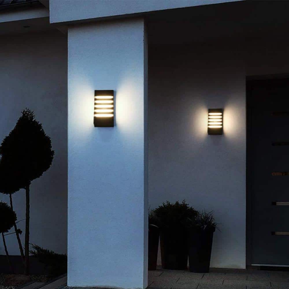 Sleek 9.75" Black LED Outdoor Wall Lantern with Dimmable Light