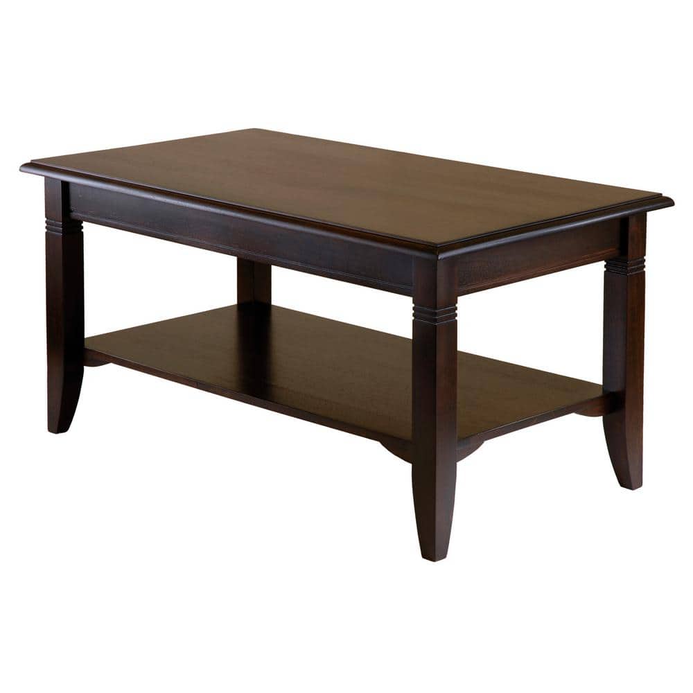 Transitional Cappuccino Brown Rectangular Wood Coffee Table